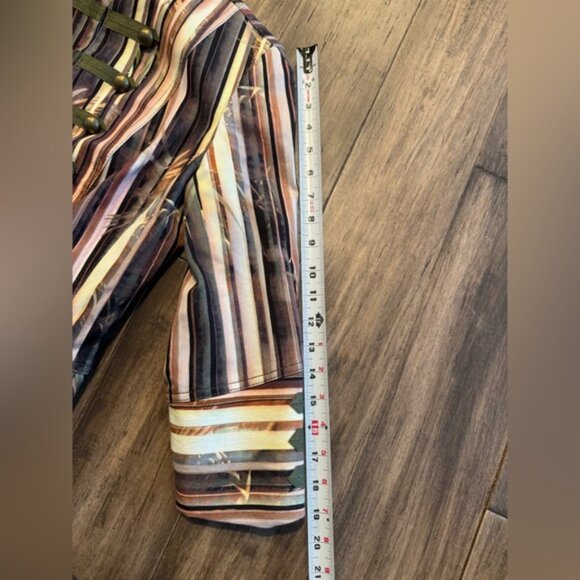 Alberto Makali- Green/Brown Bamboo Pattern-Hook Closure-Cropped Blazer Jacket - Picture 14 of 15